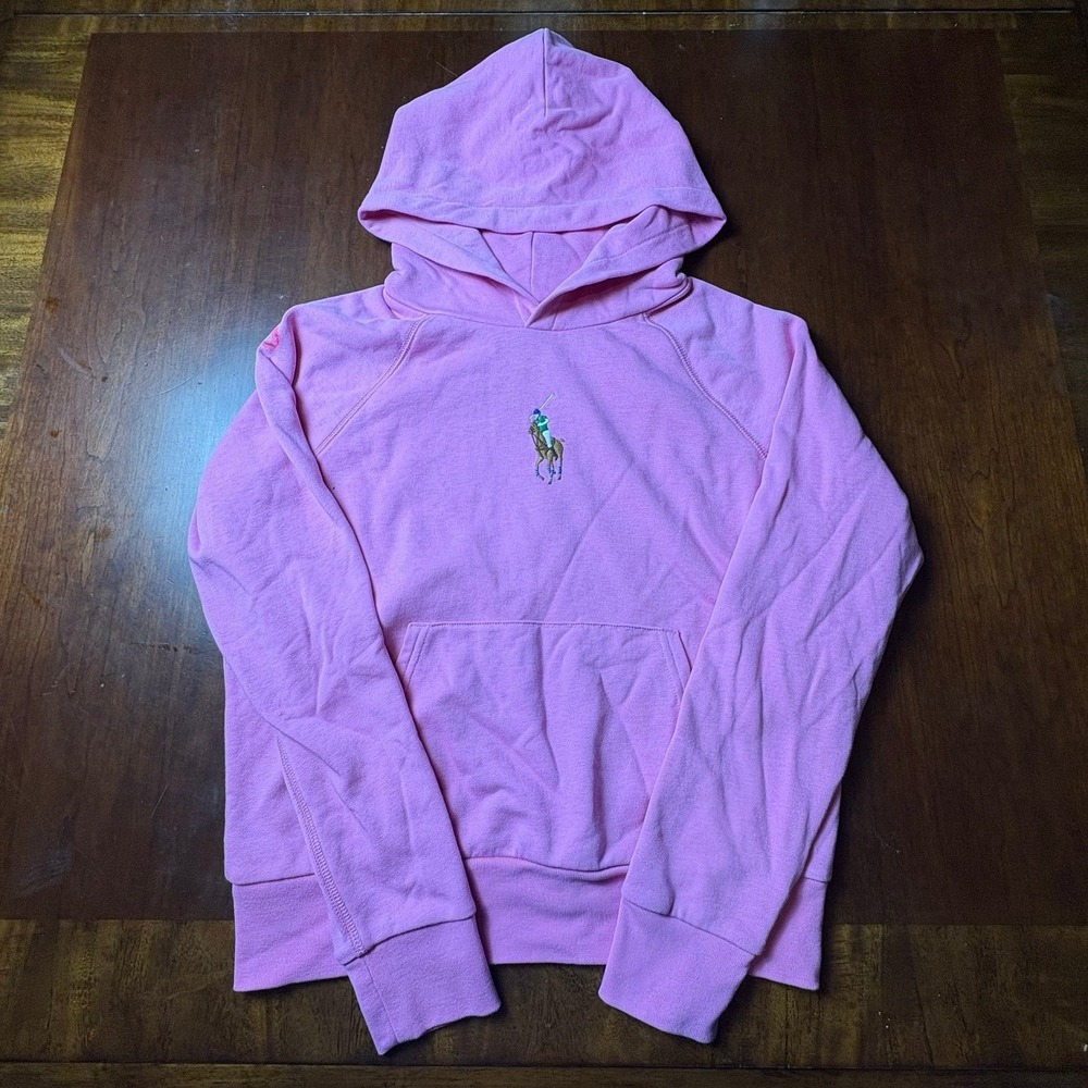 Polo Ralph Lauren Girls Pink Big Pony Pullover Hoodie XL 16